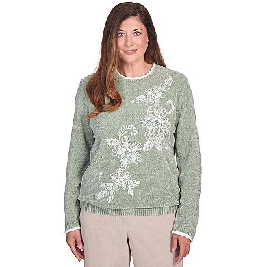 Petite Alfred Dunner Embroidered Chenille Crewneck Sweatshirt