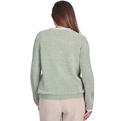 Petite Alfred Dunner Embroidered Chenille Crewneck Sweatshirt