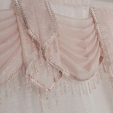 Kate Aurora Ultra Glam Beaded Sparkly Sheer Window In A Bag Curtain Set