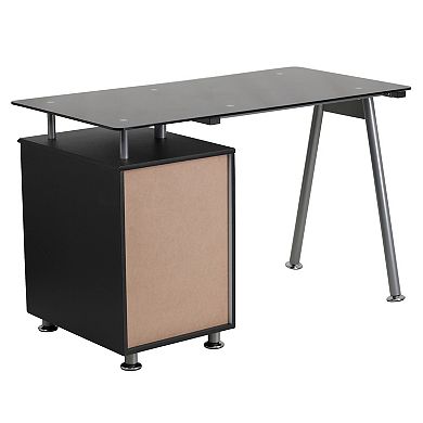 Emma and Oliver Computer Desk with Tempered Glass Top and Three Drawer Pedestal