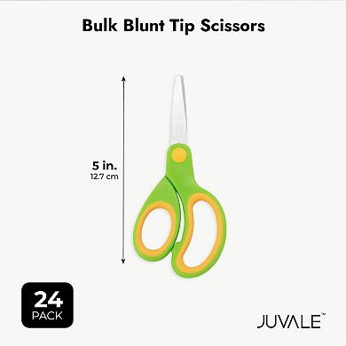 24 Pack Round Blunt Tip Kids Scissors, Bulk For Classroom Crafts, 3 Colors, 5 In