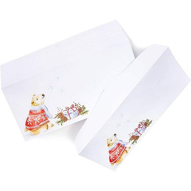 #10 Size Holiday Christmas Envelopes, Winter Bear Theme (9.5 x 4.15 In, 100 Count)