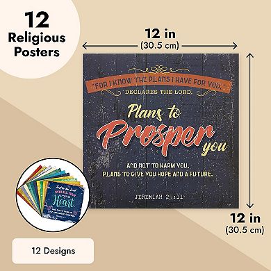 12 Pack Christian Bible Verse Posters, Motivational Religious Wall Art Print