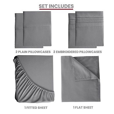 Lux Decor Collection 6 Piece Solid Sheet Set Soft Microfiber Deep Pocket Bed Sheets With Pillowcases