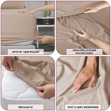 Lux Decor Collection 6 Piece Solid Sheet Set Soft Microfiber Deep Pocket Bed Sheets With Pillowcases