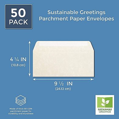 50 Pack Self Adhesive Parchment Envelopes #10 For Invitations, 4 1/8 X 9 1/2 In
