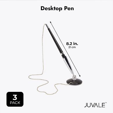 3 Pack Desk Pen With Chain For Business, Security Pen Holder (0.5mm) Black