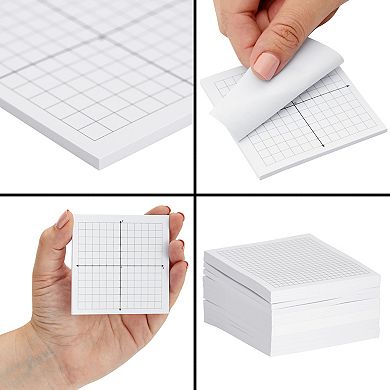 10 Pack Mini Graph Paper Sticky Notes in 6 Designs, 25 Sheets per Pad (3x3 In)