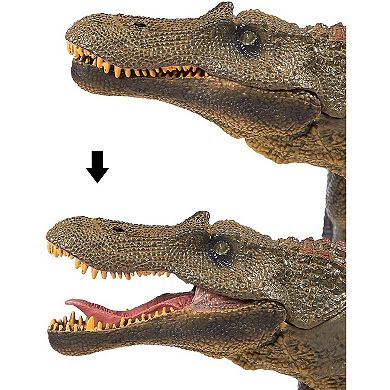 Dinosaur Toy Spinosaurus Figurine with Movable Jaw - Realistic Plastic Toy Dinosaur Figure for Children, Themed Parties, Decorations, Green - 11.5 x 6 x 3.5 Inches