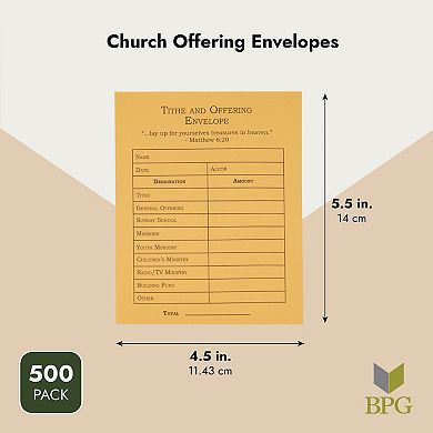 Tithe and Offering Envelopes for Church & Donations (500 Pack Case, 5.5 x 4.5 Inches)