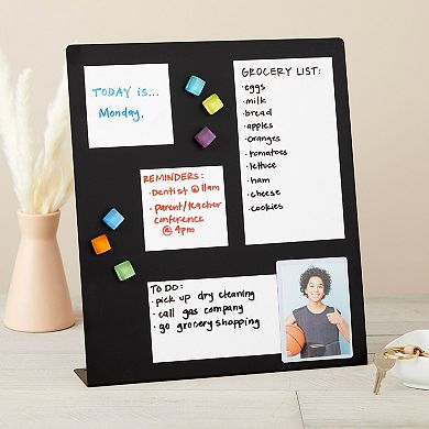 Large Magnetic Metal Board With Easel Stand, Memo Display For Office, School (black, 12.5 In)