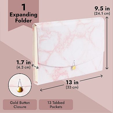 Expandable Folder with 13 Pockets, Pink Marble, 13 x 9.5 x 1.7 Inches