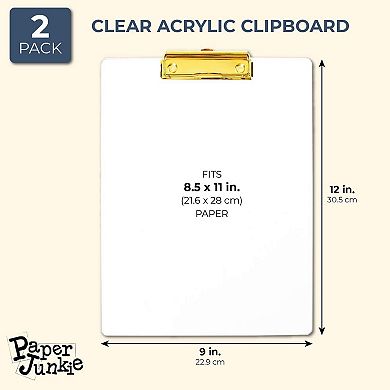 Clear Clipboards with Gold Clip for Classroom and Office (12 x 9 In, 2 Pack)