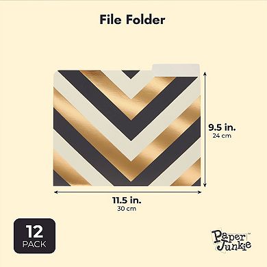Geometric File Folders with 1/3 Cut Tabs, Gold Office Supplies (11.5 x 9.5 In, 12 Pack)