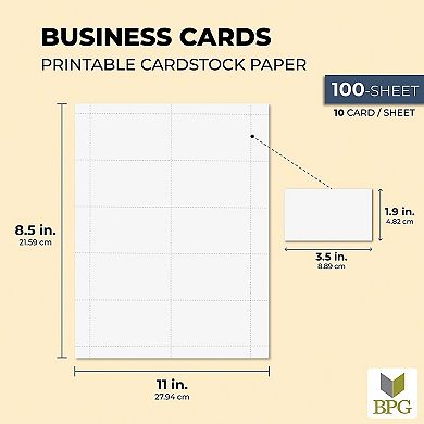 100 Pack Blank Business Card Stock Sheets for Printers, 1000 Cards, 3.5 x 2 In