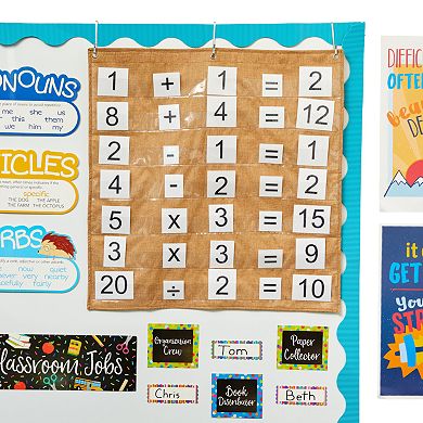 Burlap Pocket Chart with 7 Pockets for Classrooms Incentives, Chore Boards for Kids (28 x 28 In)