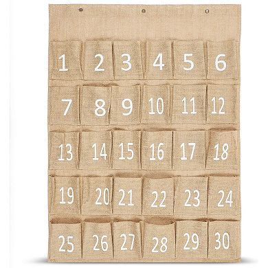 Burlap Cell Phone Holder for Classroom, Numbered Hanging Pocket Organizer for Calculator (23 x 31 In)