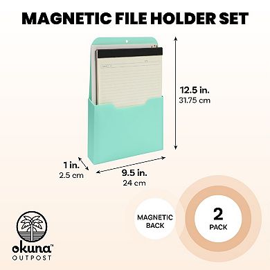 2 Pack Mint Magnetic Wall File Organizer, Storage for Mail, Letters, Paper, Office Supplies (10 x 13 In)