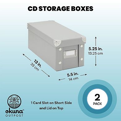 2 Pack CD Storage Boxes, Decorative DVD Holder Cases with Lids (5.5 x 5.25 x 13 In, Gray)