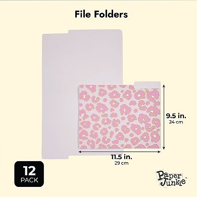 12 Pack Pink Leopard Decorative File Folders For Women, Letter Size, 11.5x9.5"