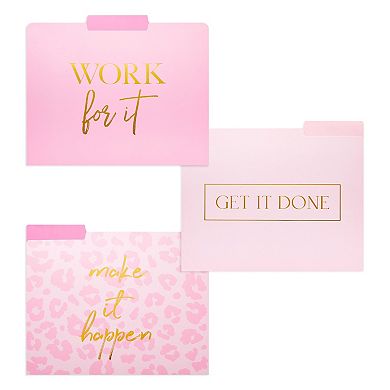 12 Pack Pink Leopard Decorative File Folders For Women, Letter Size, 11.5x9.5"
