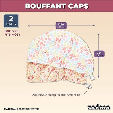 Bouffant Scrub Hats for Women, Nurses, Surgical Techs (12 x 7 in, 2 Pack)