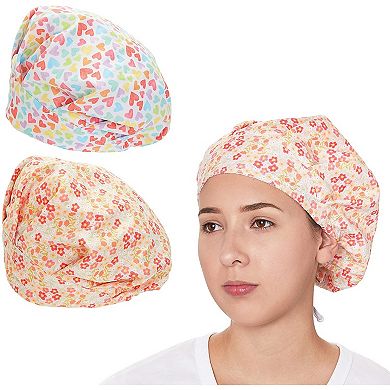 Bouffant Scrub Hats for Women, Nurses, Surgical Techs (12 x 7 in, 2 Pack)