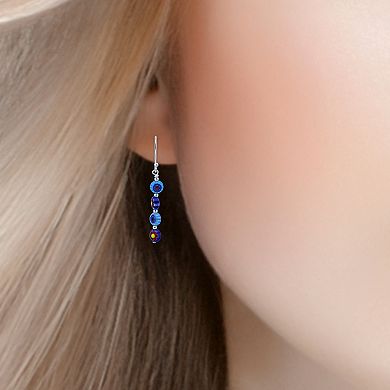 Aleure Precioso Sterling Silver Round Blue & Red Glass Bead Linear Drop Fishhook Earrings