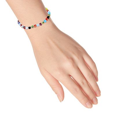 Aleure Precioso Multicolor Square Glass Bead Stretch Bracelet