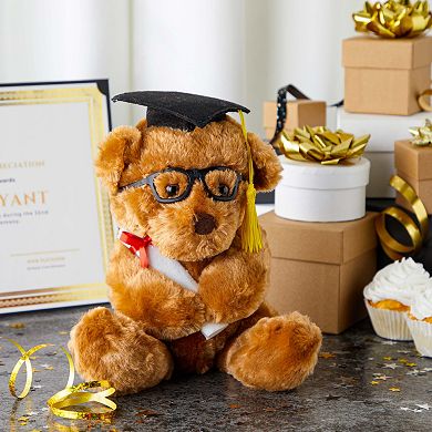 Graduation Stuffed Animal 2022, Louie The Teddy Bear Gift Plush with Diploma, Brown (10.5 in)