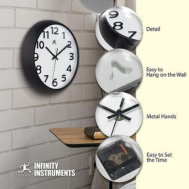 Infinity Instruments 10.75-in. Round Wall Clock with Raised Arabic Numerals