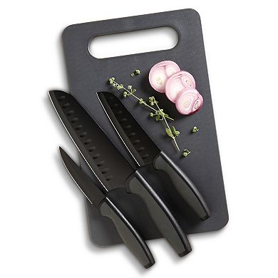 Oster Cocina Slice Craft 4 Piece Cutlery Knife Set with Cutting Board in Black