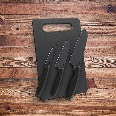 Oster Cocina Slice Craft 4 Piece Cutlery Knife Set with Cutting Board in Black