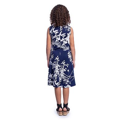 Girls 7-16 24Seven Comfort Apparel Blue Floral Sleeveless Pocket Dress