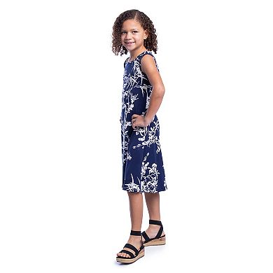 Girls 7-16 24Seven Comfort Apparel Blue Floral Sleeveless Pocket Dress