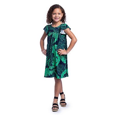 Girls 4-6x 24Seven Comfort Apparel Green Leaf Print Babydoll Dress