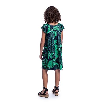 Girls 4-6x 24Seven Comfort Apparel Green Leaf Print Babydoll Dress