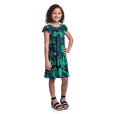 Girls 4-6x 24Seven Comfort Apparel Green Leaf Print Babydoll Dress