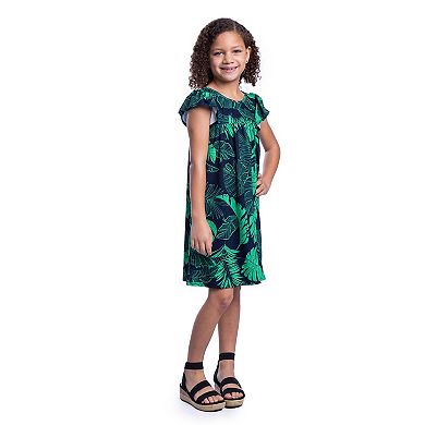 Girls 4-6x 24Seven Comfort Apparel Green Leaf Print Babydoll Dress