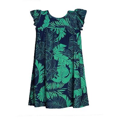 Girls 4-6x 24Seven Comfort Apparel Green Leaf Print Babydoll Dress