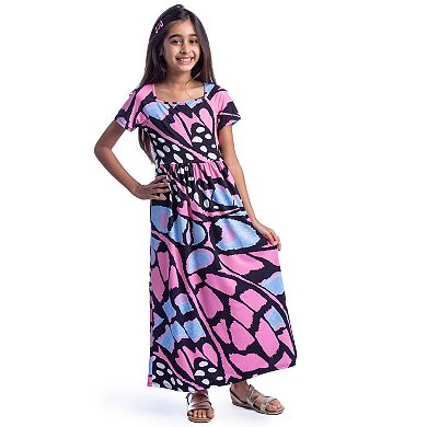 Girls 7-16 24Seven Comfort Butterfly Print Short Sleeve Pleated Maxi Dress