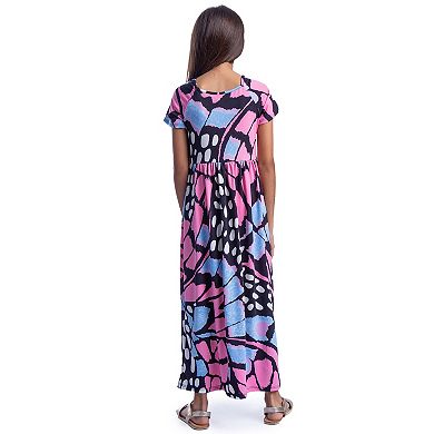 Girls 7-16 24Seven Comfort Butterfly Print Short Sleeve Pleated Maxi Dress