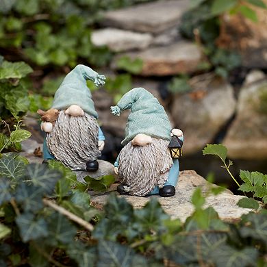 Melrose Stone Garden Gnome Figurine with Bird and Lantern Accent 4-pc. Set