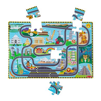 Melissa & Doug Race Around the World Tracks Cardboard Jigsaw Floor Puzzle and Wind-Up Vehicles