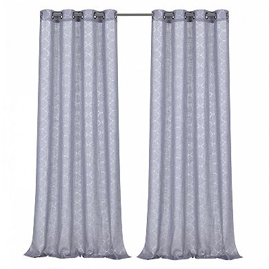 Kate Aurora Living 2 Pack Shabby Metallic Trellis Pastel Sheer Grommet Curtains