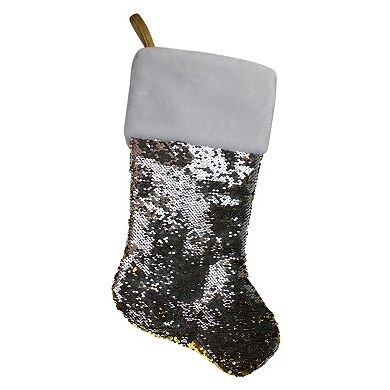 Northlight 22.75" Gold and Silver Reversible Sequined Christmas Stocking