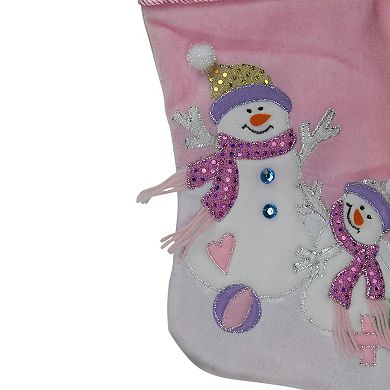 Northlight 21" Light Pink Baby's First Christmas Velveteen Snowmen Christmas Stocking