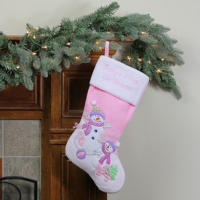 Northlight 21" Light Pink Baby's First Christmas Velveteen Snowmen Christmas Stocking
