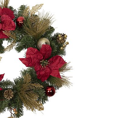 Northlight Poinsettias & Ball Ornaments Artificial Christmas Wreath