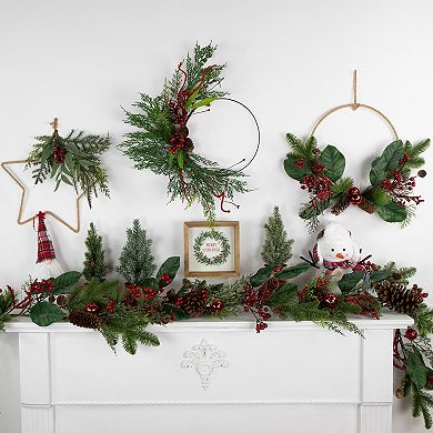 Northlight Mixed Greenery & Berry Artificial Asymmetrical Christmas Wreath 18-Inch